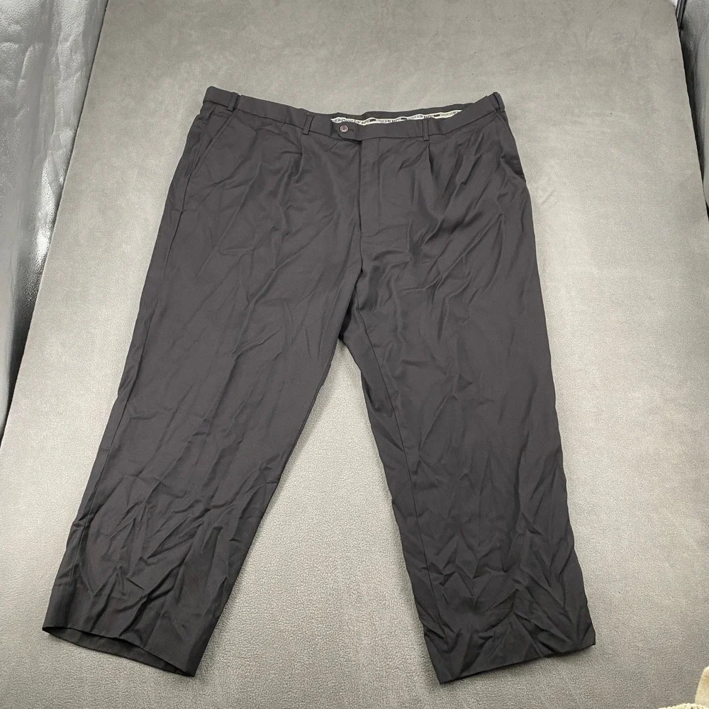 Mens Pleated Dress Pants Charcoal Black Textured Trousers 48x27